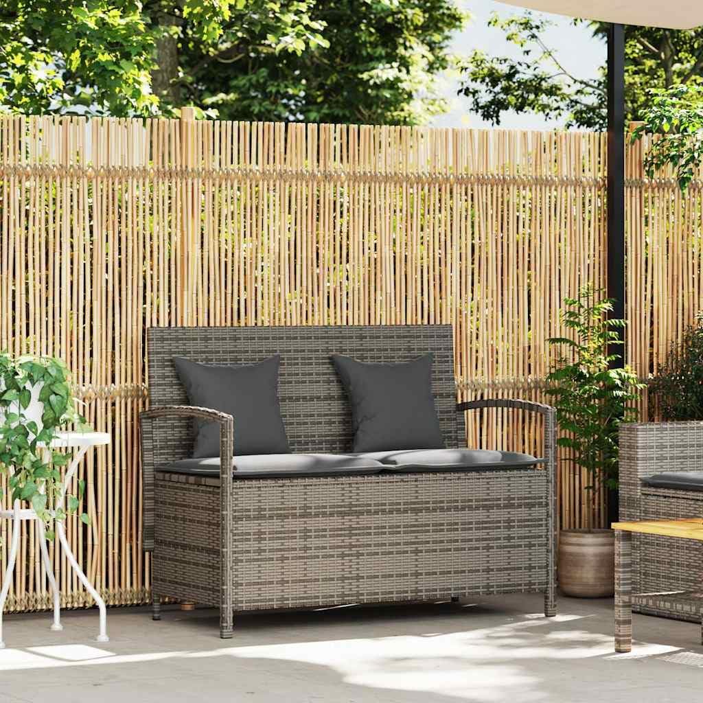 vidaXL Banc de Rangement de Jardin avec Coussin Gris résine tressée, Banc de Jardin, Banc de Jardin, Banc de Patio, Banc d'extérieur, Banc de Parc