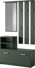 Meuble d'entrée/Vestiaire YESFIR - 85 cm - Vert Bouteille - Meuble à Chaussures - portemanteau - Miroir