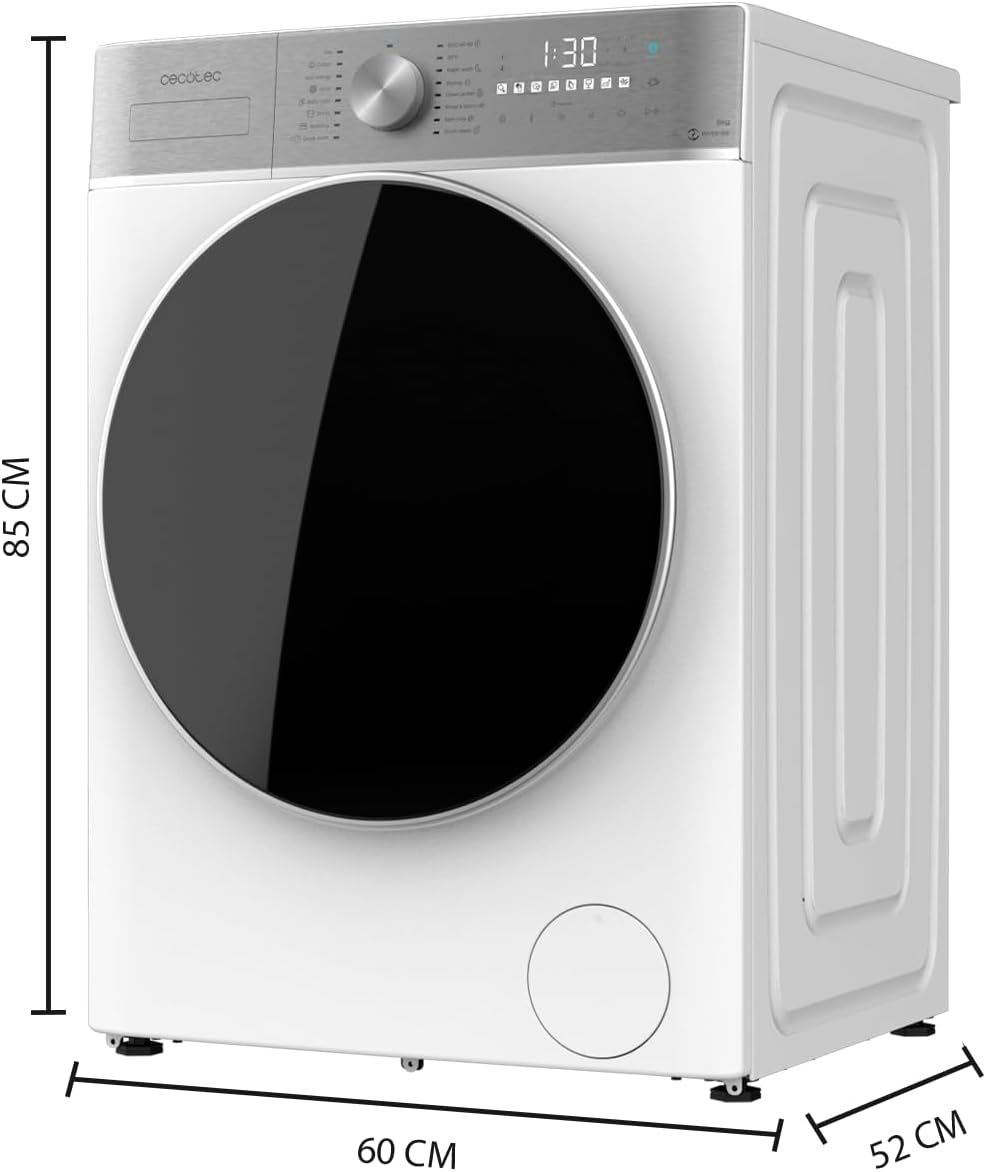 Cecotec Lave-linge Séchant 8-5Kg Chargement Frontal Bolero Wash&Dry 8580 Inverter A 1400RPM, 16 Programmes, Moteur Inverter Plus, SteamMax, OnSmart, Fuzzy Logic, SpaCare et Détecteur de Charge