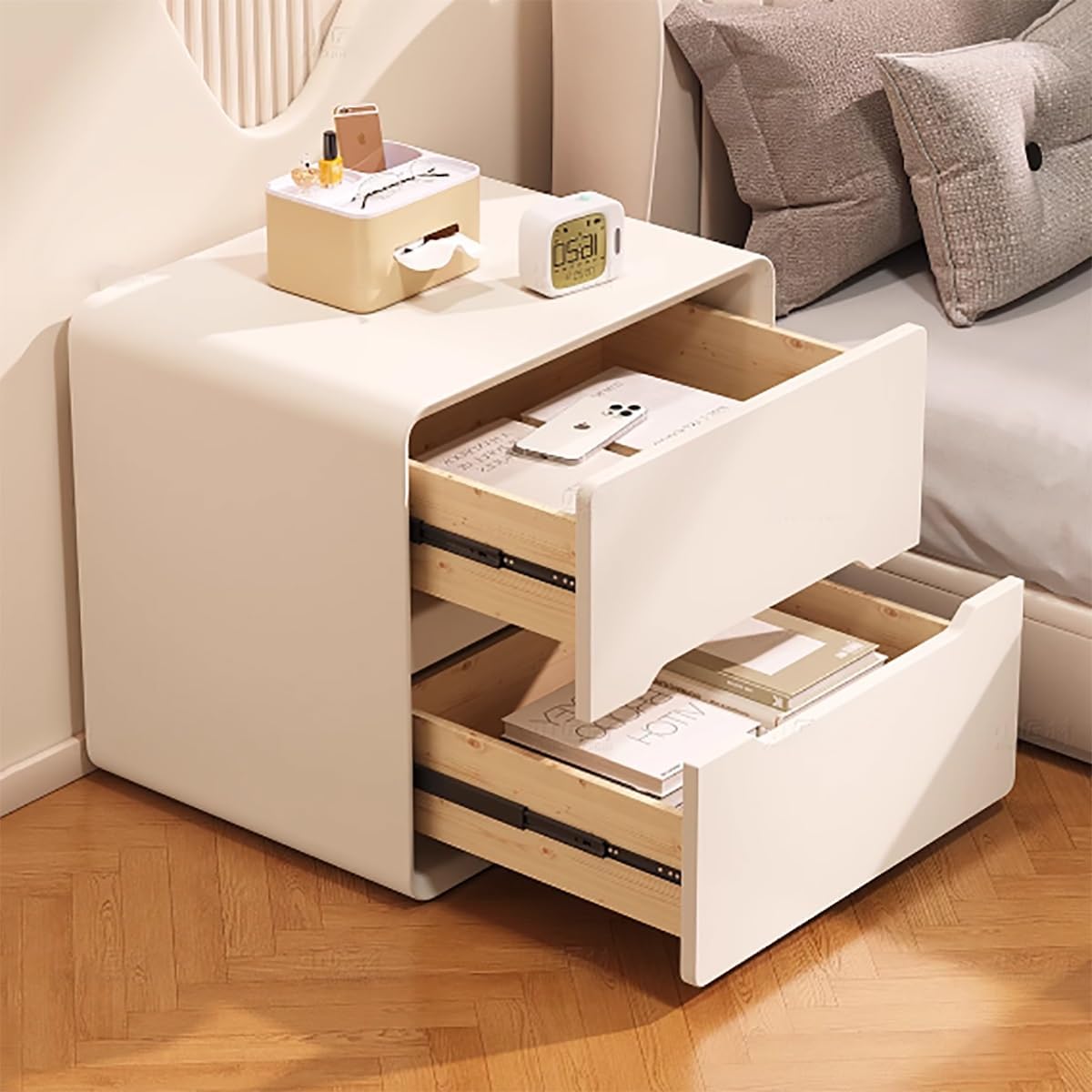 Table de Nuit en Bois, Table Chevet avec 2 tiroirs et Poignée Invisible, Meuble de Chambre à Coucher Maison Intérieur, Moderne, Chevet de Lit pour Chambre à Coucher et Salon(Light Gray,40cm)