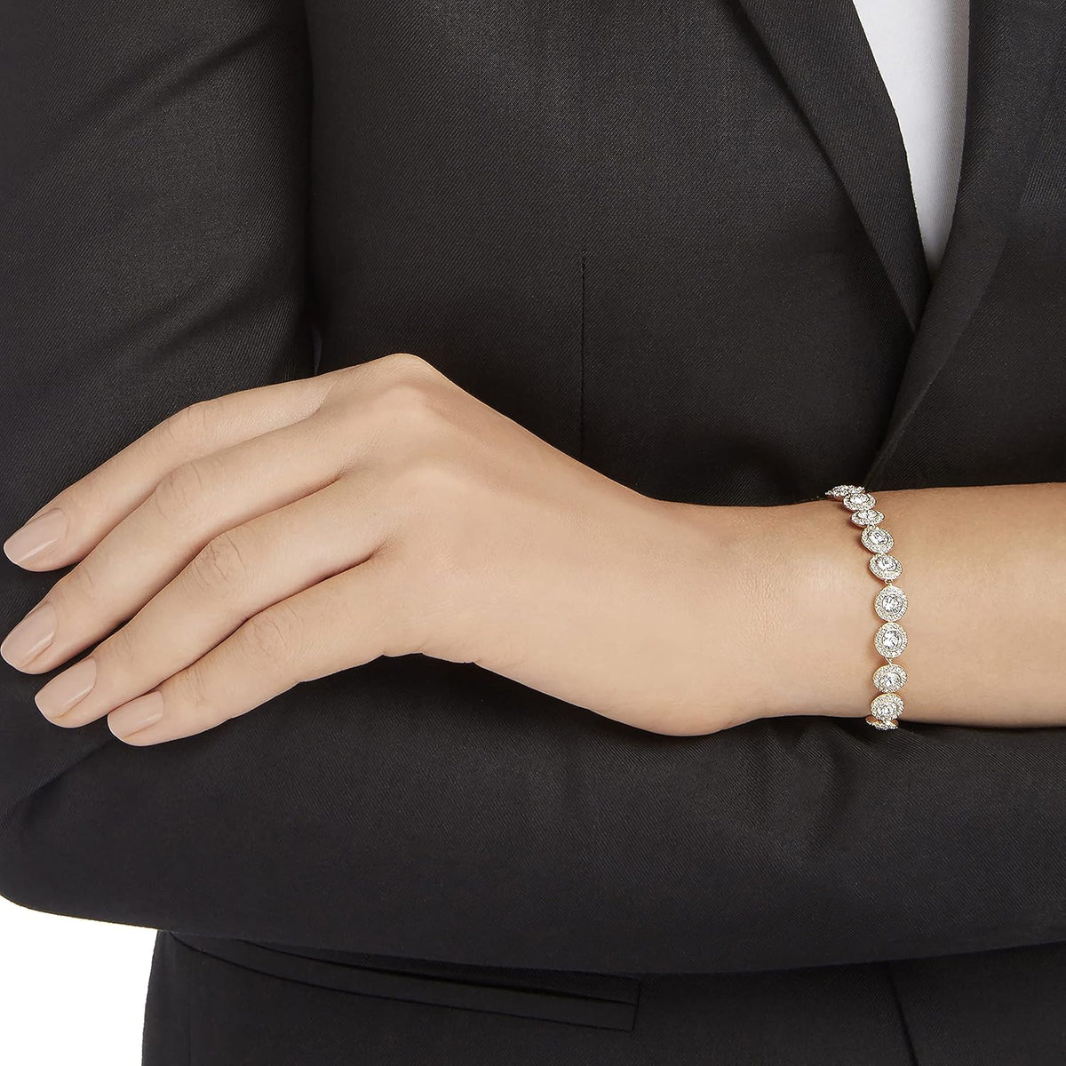 Bracelet Angelic Swarovski blanc, plaqué or rose (taille : 6 3/8")
