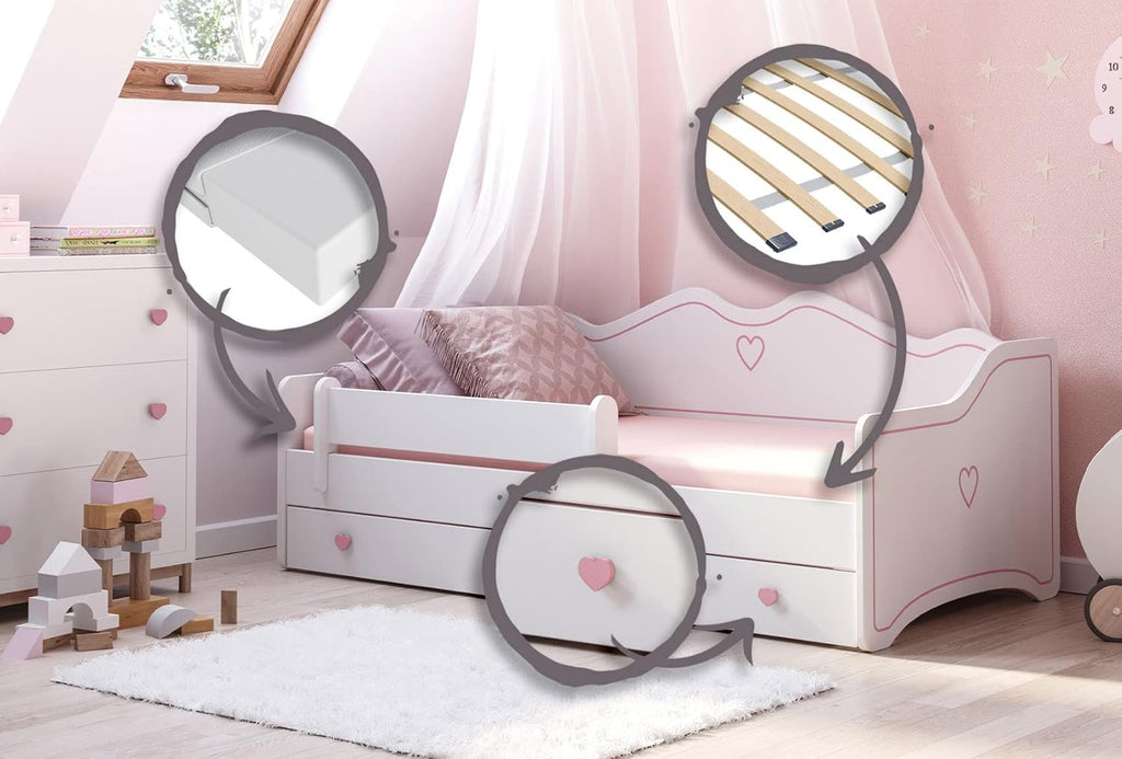 Kobi Lit Enfant Emma | Blanc pour Chambre d'enfant | 140x70CM | avec Tiroir | pour Chambre des Filles