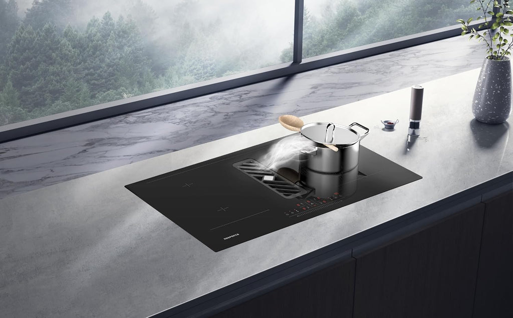 Respekta Calima Table de cuisson à induction avec hotte aspirante / 83 cm/Recyclage d'air semi-dirigé / 9 niveaux de puissance/Fonction Bridgezone et Booster/Sécurité enfants / KMCH7800I-45