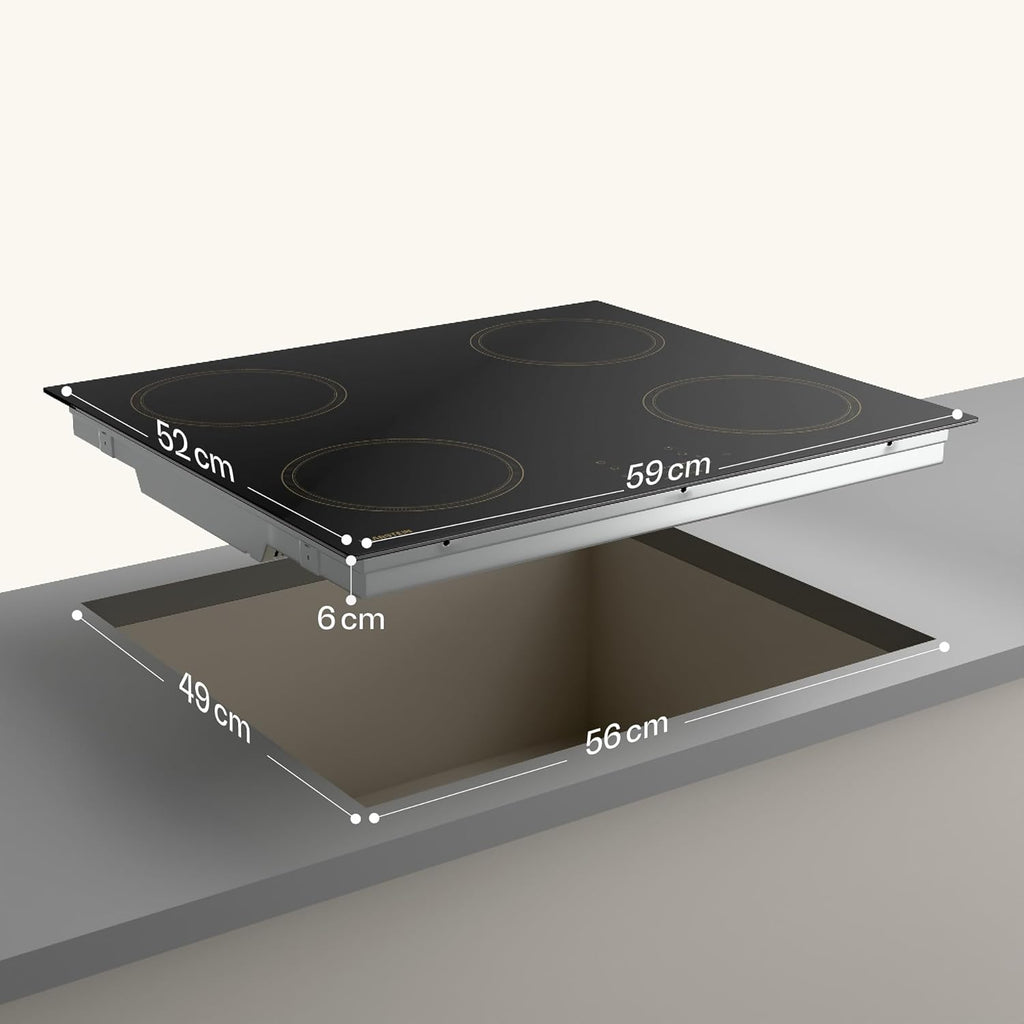 Klarstein Victoria Plaque À Induction Encastrable - 4 Zones, 7000 W Avec Boosters, Curseur & Minuterie, Verrouillage Parental, Vitrocéramique Noire, Largeur 59 cm