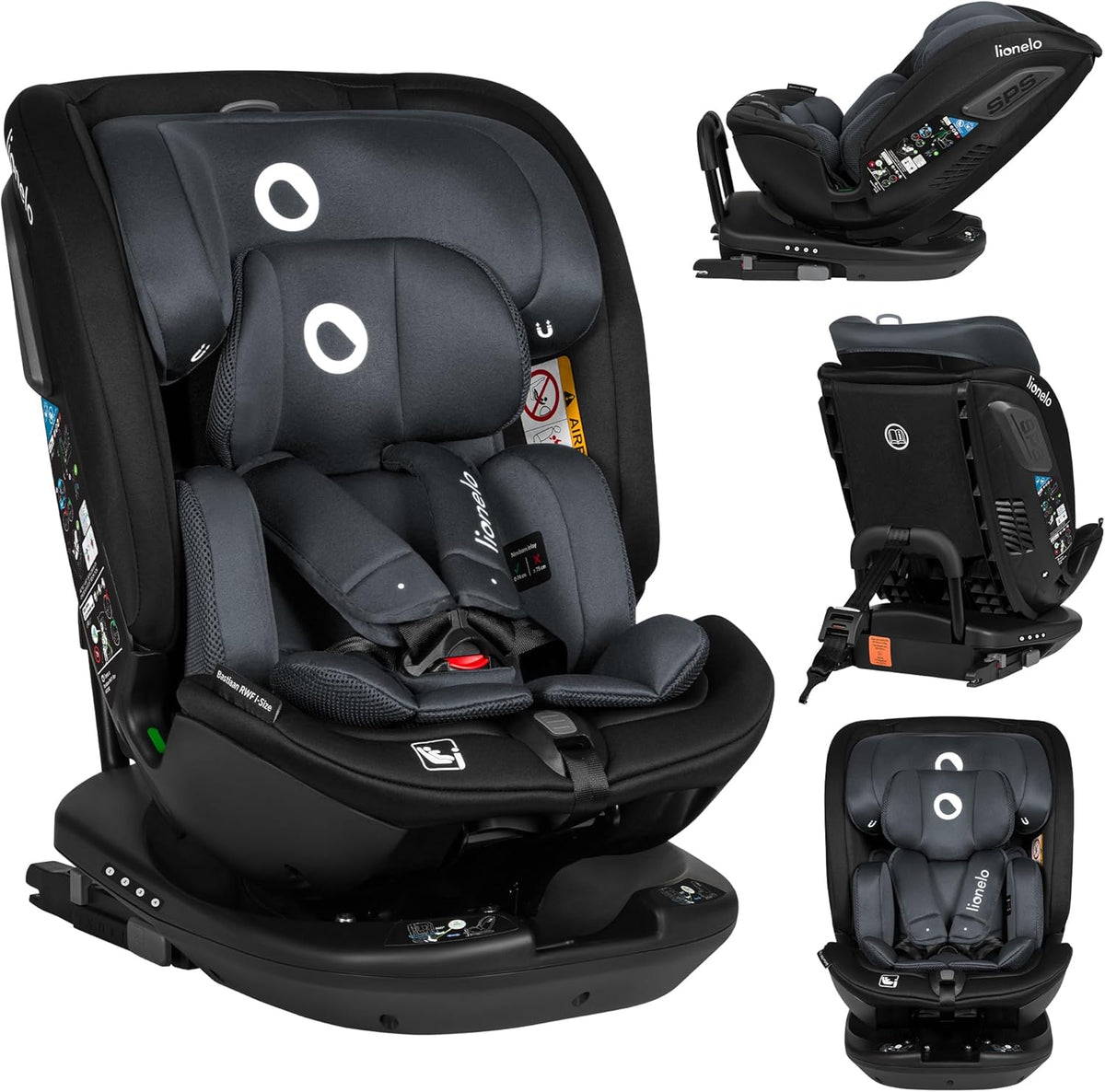 LIONELO Bastiaan RWF i-Size Siège Auto Pivotant 360° 0-36kg, Montage Face et Dos à la Route, ISOFIX, TopTether, Réglage de l'Appui-tête, de la Ceinture de Sécurité et du Dossier