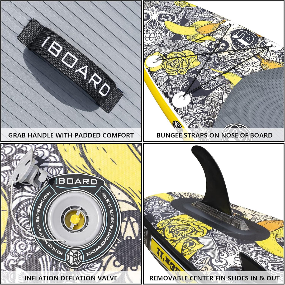 iBOARD Planche à pagaie gonflable Planche de paddle 28,9 x 81,3 x 15,2 cm d'épaisseur Tous les accessoires à l'intérieur