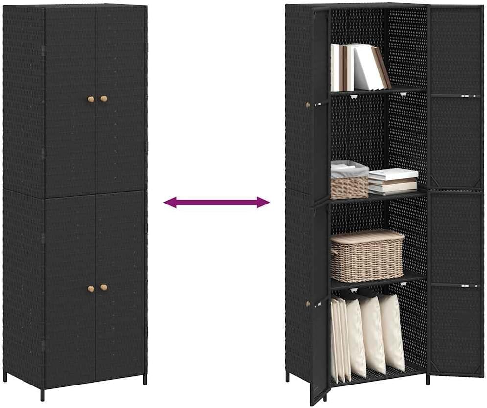 vidaXL Armoire de Rangement de Jardin Noir 59x40x180 cm Résine tressée