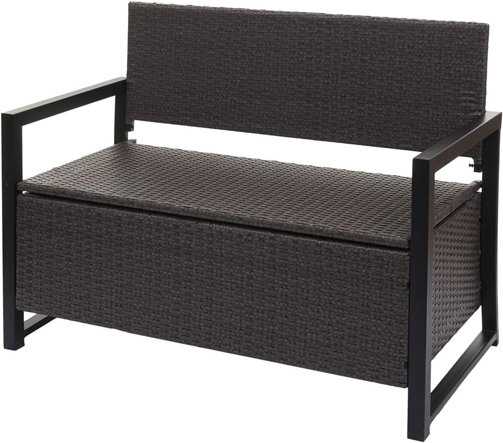 Décoshop26 Banc de Jardin 2 Places en polyrotin Gris Coffre de Rangement Coussin d'assise Beige 04 0004170
