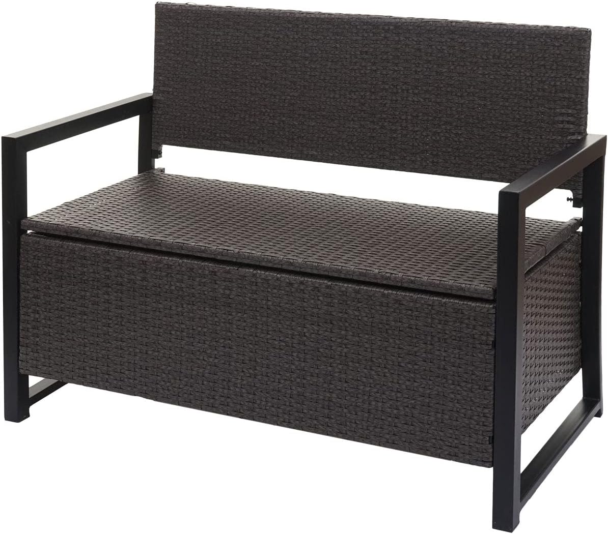 Décoshop26 Banc de Jardin 2 Places en polyrotin Gris Coffre de Rangement Coussin d'assise Beige 04 0004170