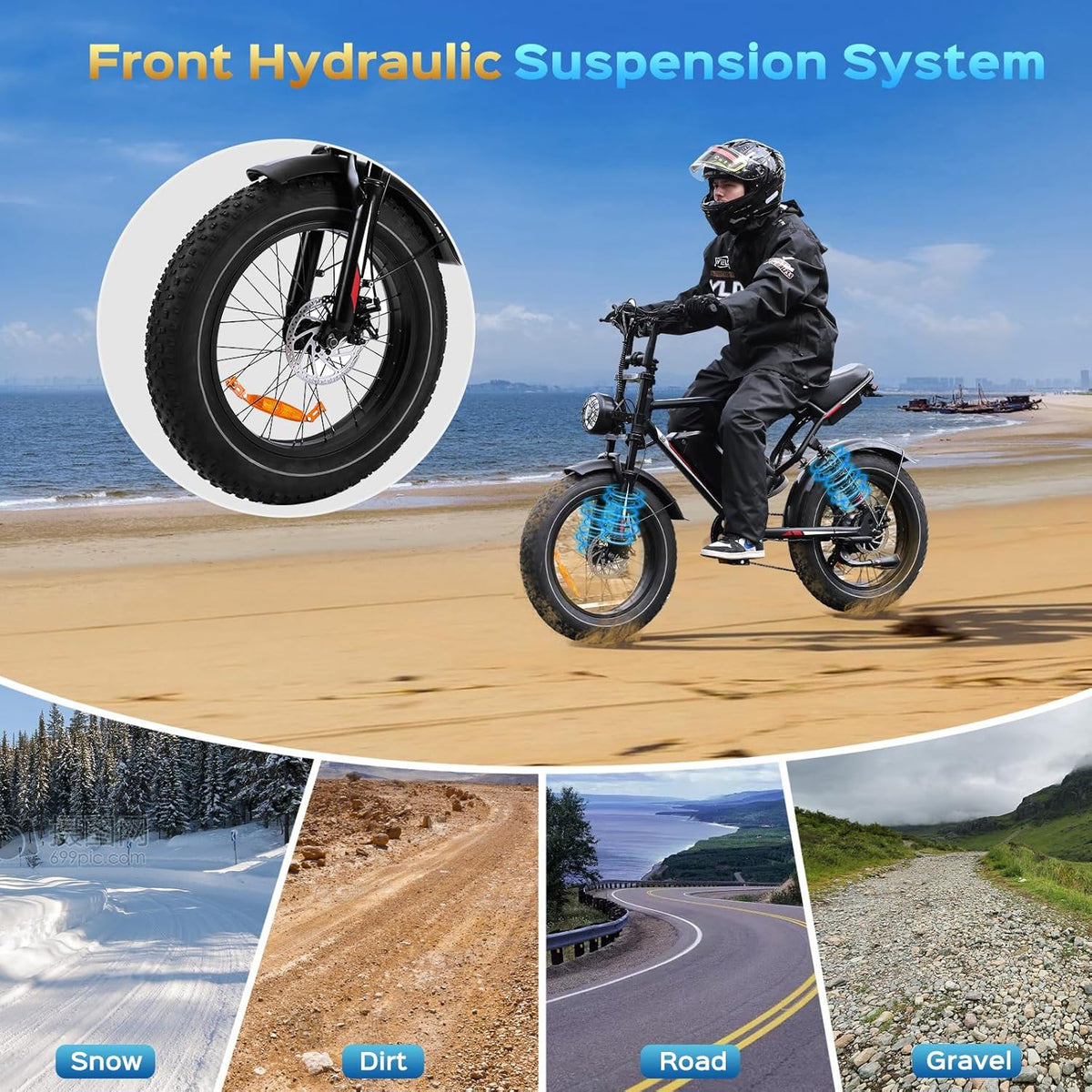 VéLo éLectrique Puissant, Suspension De Pneu De 20 Pouces, 48V/15/17.5/25AH, Moteur Unique, VéLo éLectrique Adapté Aux Trajets Quotidiens Et Hors Route pour Adultes, Charge Maximale De 150 Kg