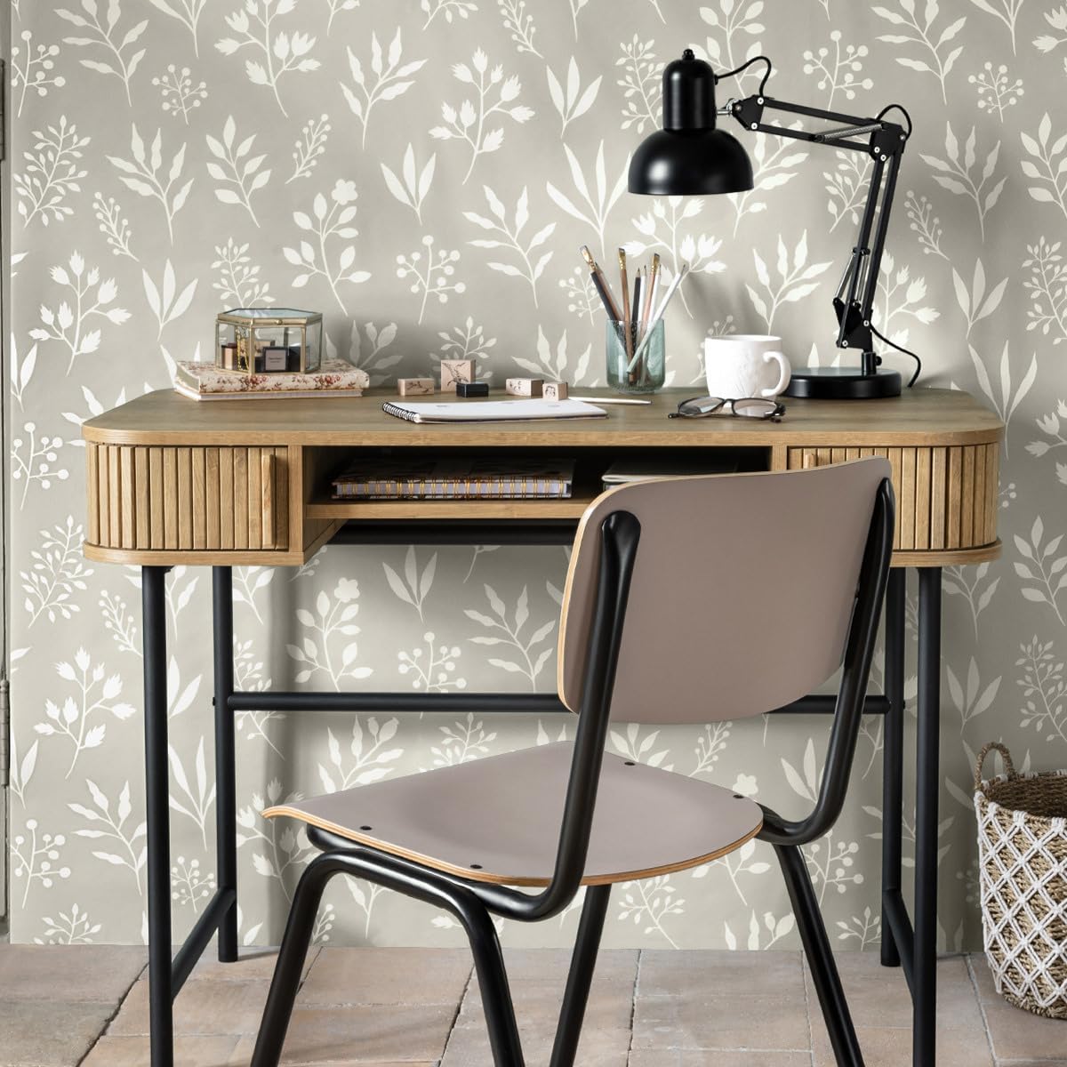 Atmosphera Créateur d'Intérieur - Bureau Colva 2 Portes Effet Chêne - Meuble de Rangement pour Chambre, Salon, Bureau - L105 x H75cm - Bois et Noir