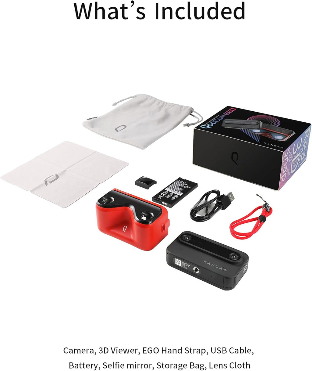 KanDao QooCam Ego - Caméra 3D intégrée avec visionneuse, vidéos 4K, Affichage stéréoscopique instantané, idéale pour Les Voyages, Les fêtes, Appareil VR, Appareil Photo Noir et visionneuse 3D Rouge.