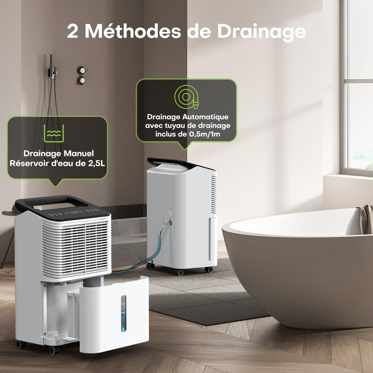 Deshumidificateur d air 16L/jour, Déshumidificateur de Chambre Ultra-silencieux, Contrôle Central Intelligent, Mode AUTO, Indicateur d'humidité, Minuterie 24H, Plus Puissant, Plus Efficace