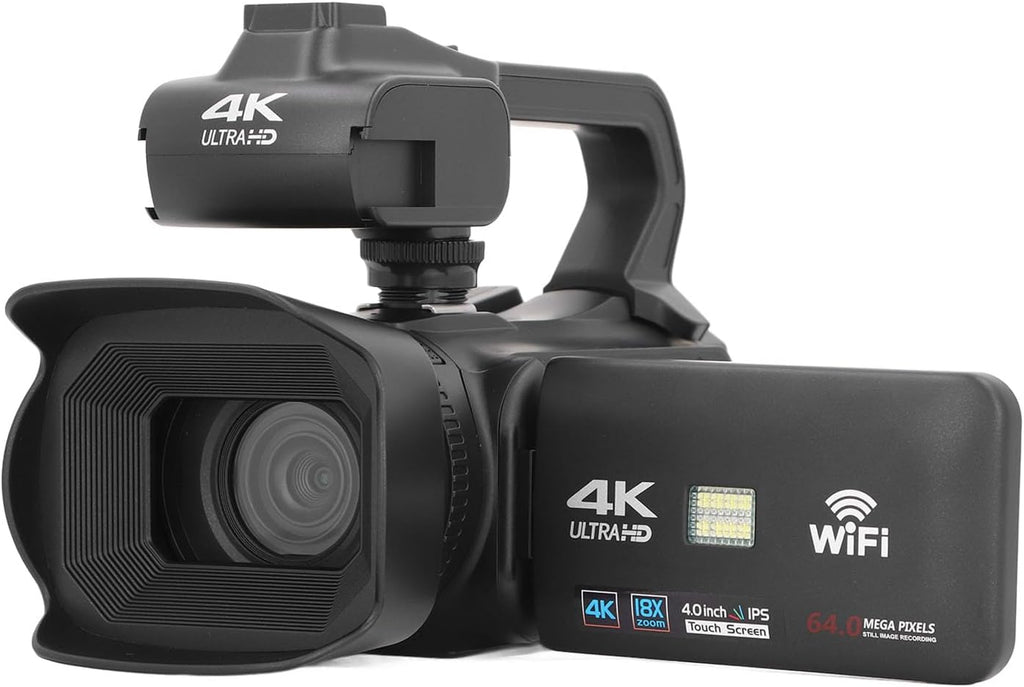 ciciglow Caméscope Numérique, Caméscope Vidéo WiFi à écran Tactile IPS de 4 Pouces avec Lumière de Remplissage à Distance pour la Photographie
