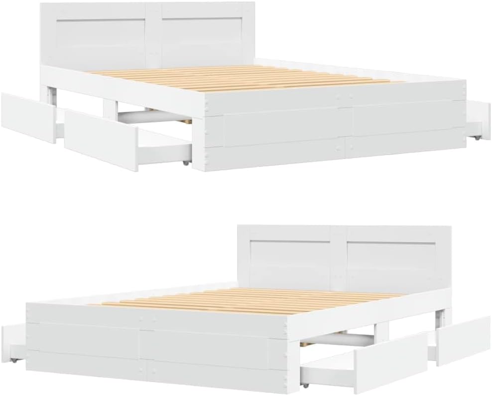 vidaXL Cadre de Lit Double avec Tête de Lit Blanc 140x190cm en Bois d'Ingénierie - Meuble de Chambre à Coucher