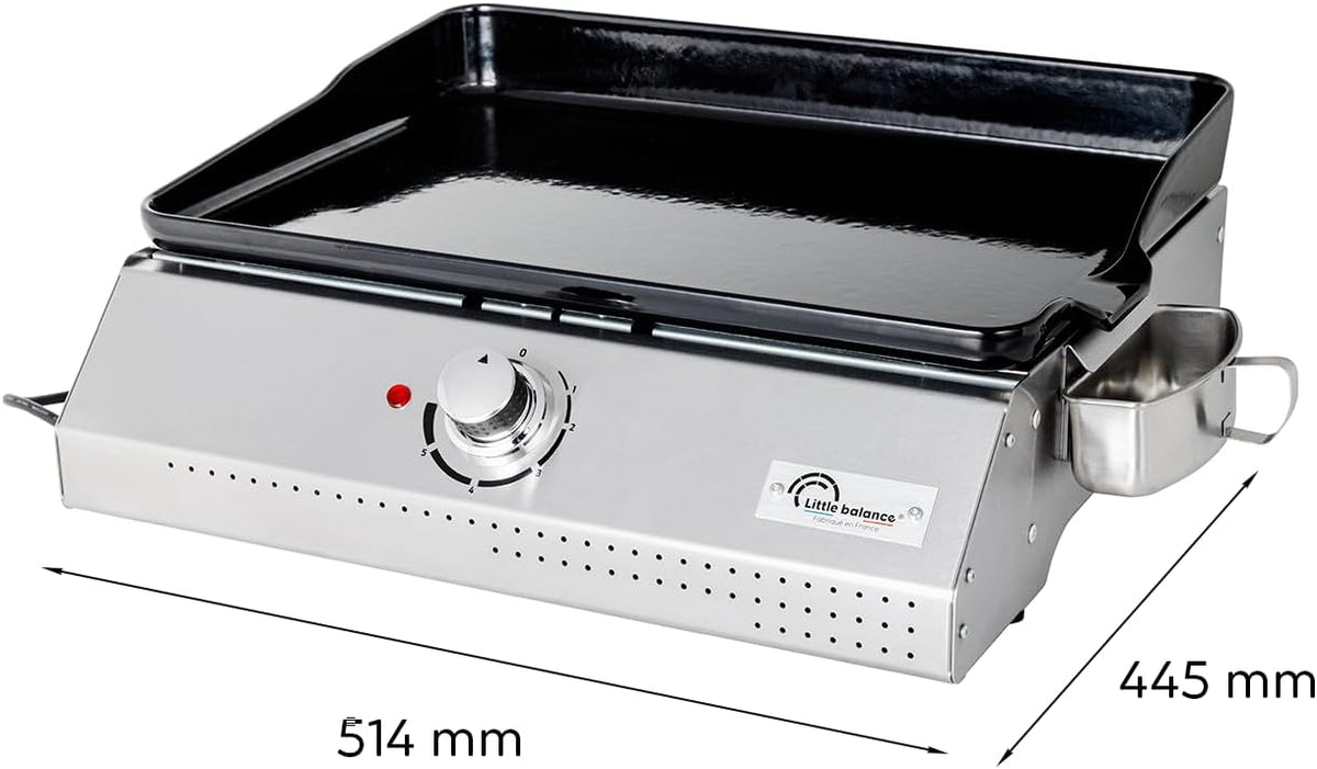 LITTLE BALANCE 8713 Biscarosse 50-35, Plancha électrique, Plaque de cuisson Fonte émaillée XL, 2150 W, Fabrication 100 française, Inox