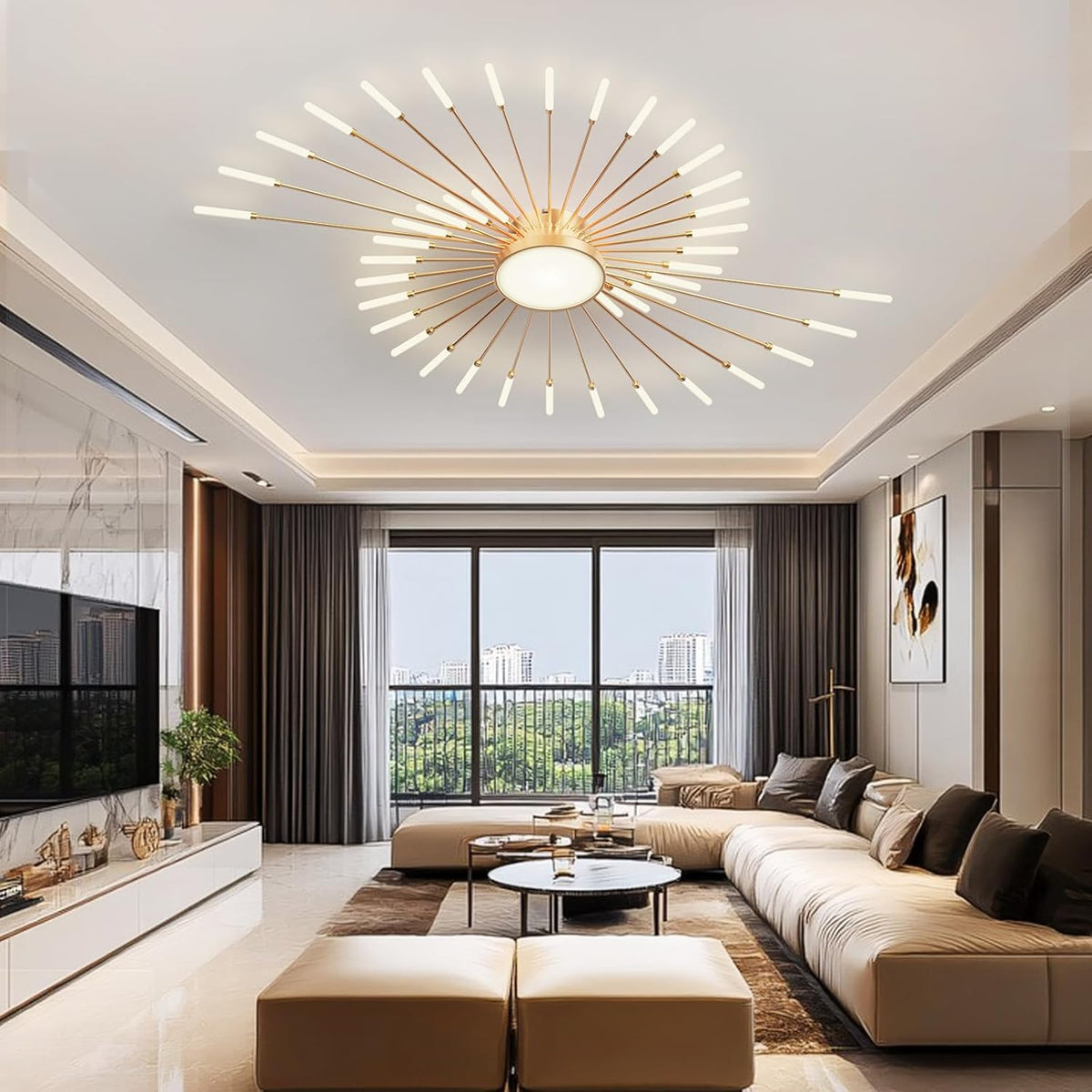 RRBEST Plafonnier LED Moderne Pour Salon,Acrylique Luminaire Plafonnier,Intérieur Design lampes de décoration pour salon chambre à coucher et salle à manger Or,42+1 Tête