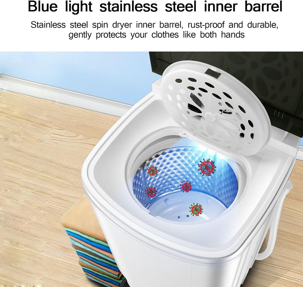 WhAeoy Sécheuse À Essorage, Essoreuse À Économie D'énergie Et D'énergie, Lumière Bleue + 9,5 Kg + Cylindre Intérieur en Acier Inoxydable, Sécheuse À Drainage par Gravité,A