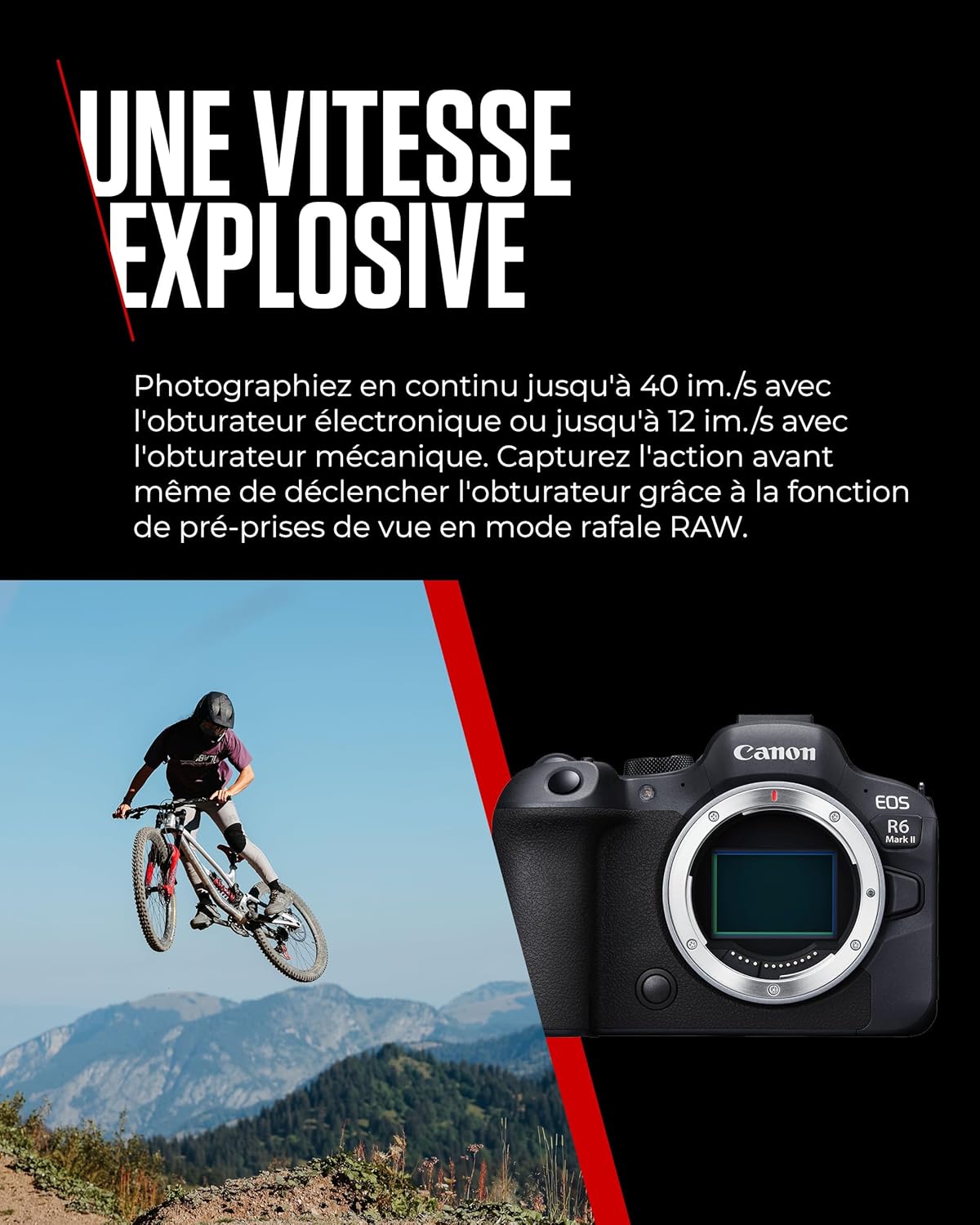 Canon EOS R6 Mark II Appareil Photo Hybride sans Objectif 24,2 mégapixels, 40 img/s, vidéo 4K 60p, Dual Pixel CMOS Auto Focus II, Noir
