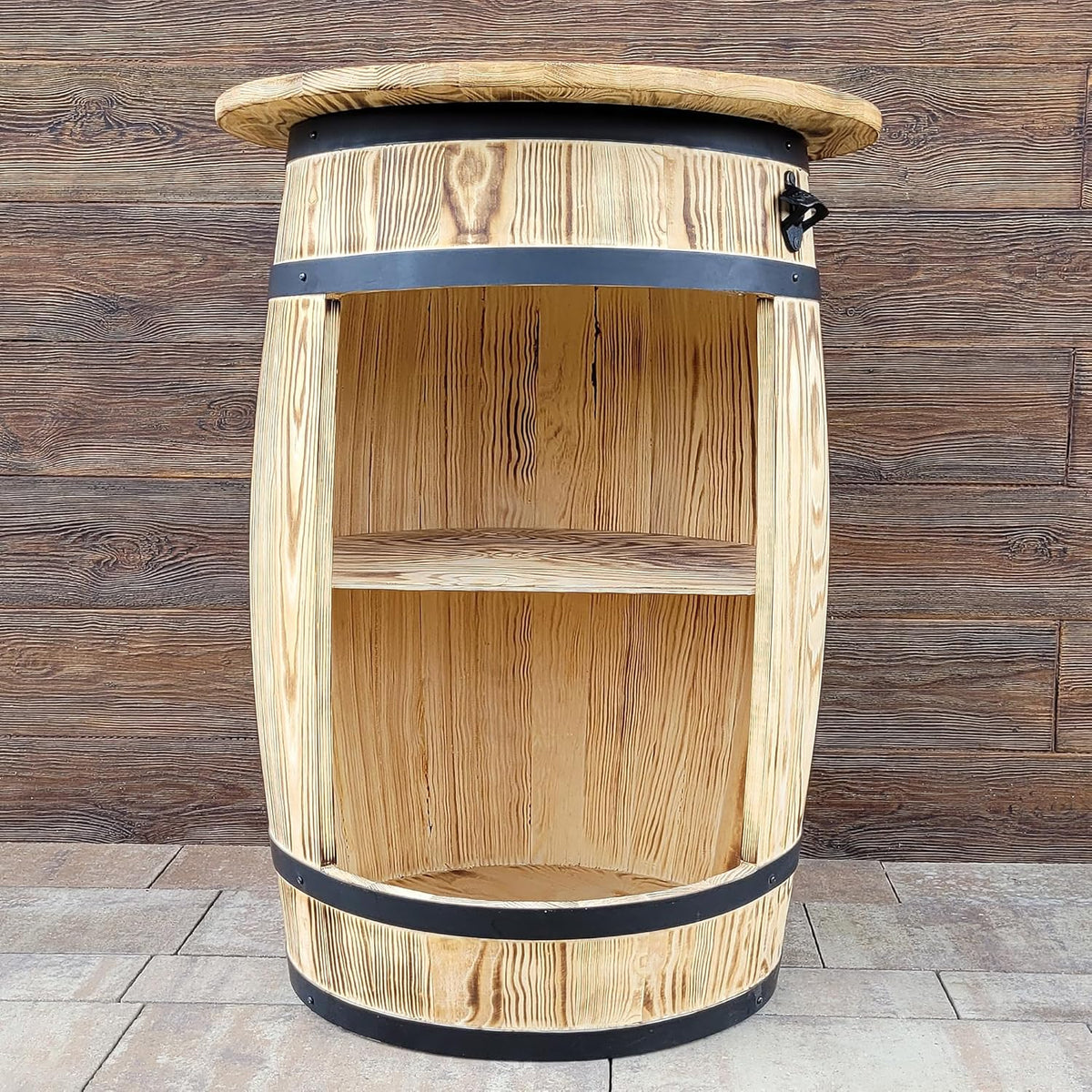 weeco Bar Tonneau en Bois - Meuble Bar avec Plateau et Ouvre-Bouteille - Étagère pour 30-40 Bouteilles - Style Rustique et Vintage - 80x50 cm
