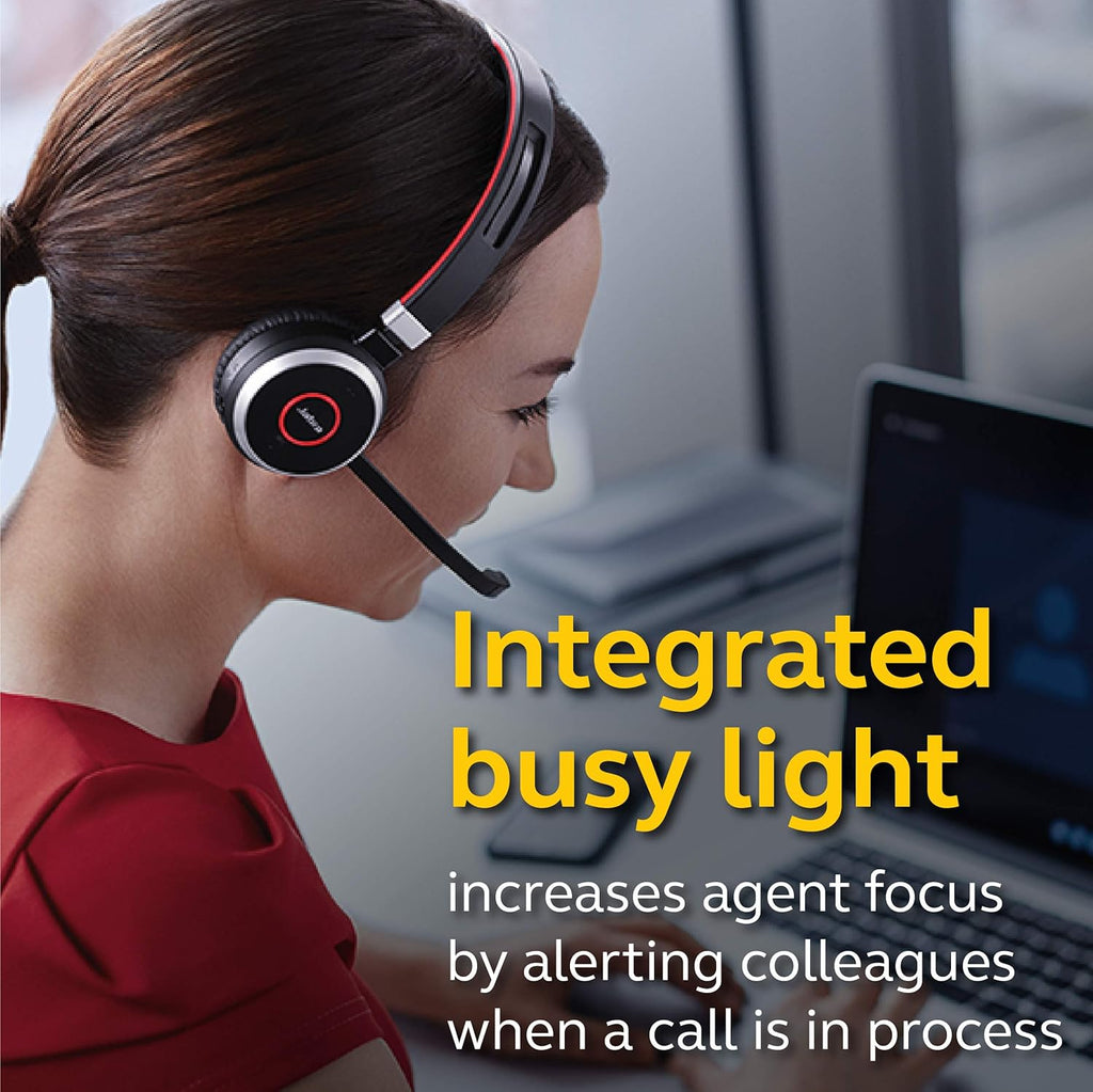 Jabra Evolve 65 Wireless Stereo On-Ear Headset – Unified Communications Optimised Headphones With Long-Lasting Battery – USB Bluetooth Adapter – Black