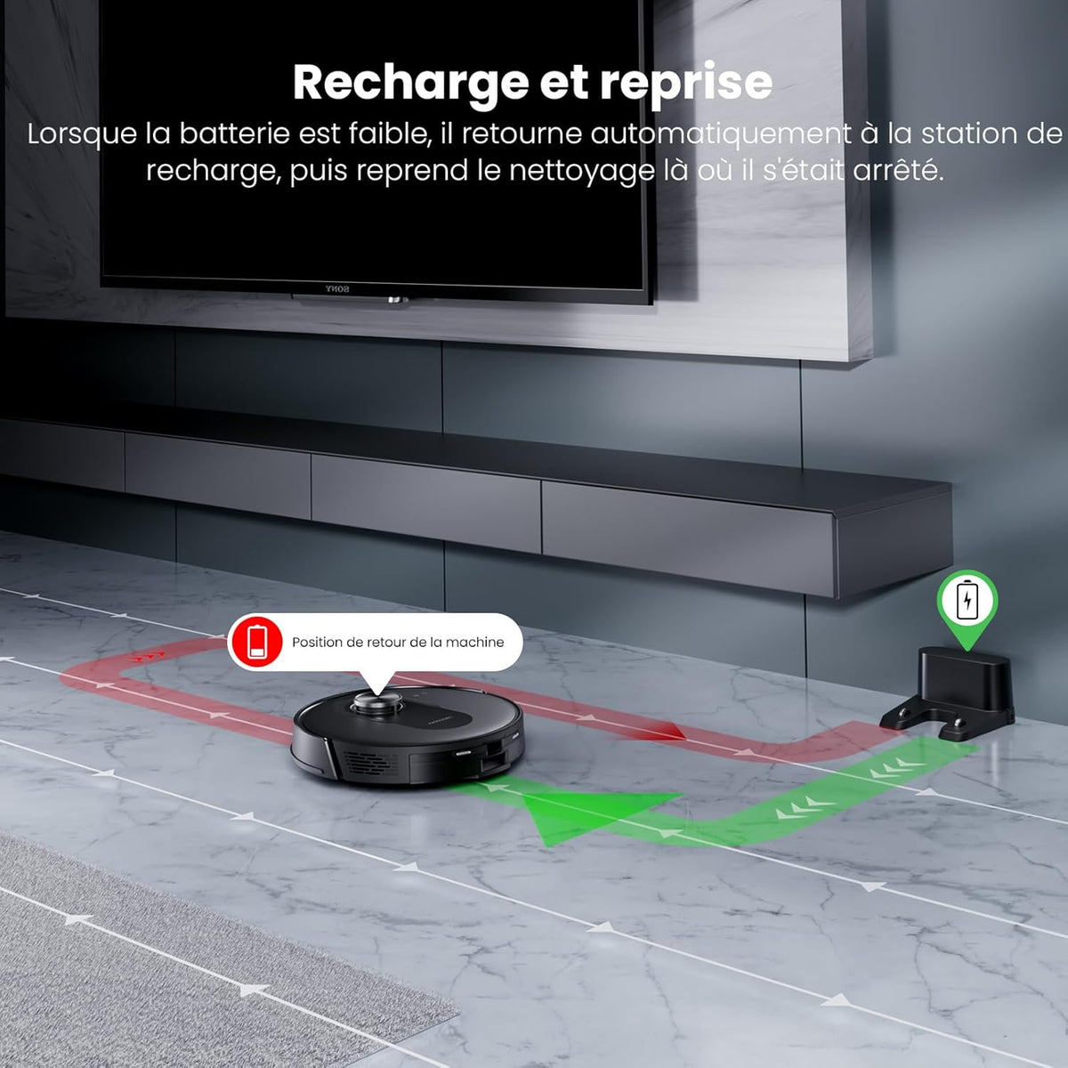 Proscenic Q8 Aspirateur Robot,6000Pa 200Mins Robot Aspirateur Laveur avec Serpillière,Navigation Lidar,Multi-étage Cartographie pour Poils Animaux Tapis Sols Durs,Connecté App Alexa Siri IFTTT