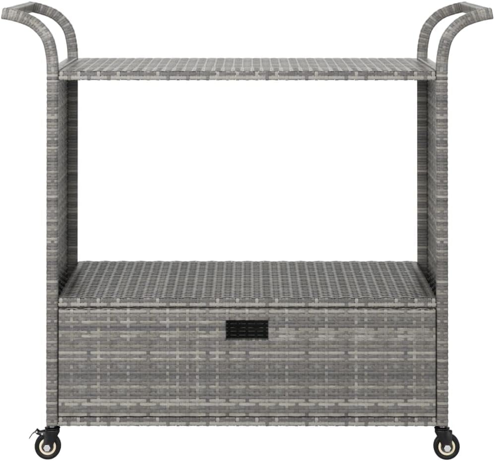 Générique Chariot de Bar avec tiroir Gris 100x45x97 cm Résine tressée,Meubles,Chariots & îlots,Dessertes,Gris,15.4 KG,316664