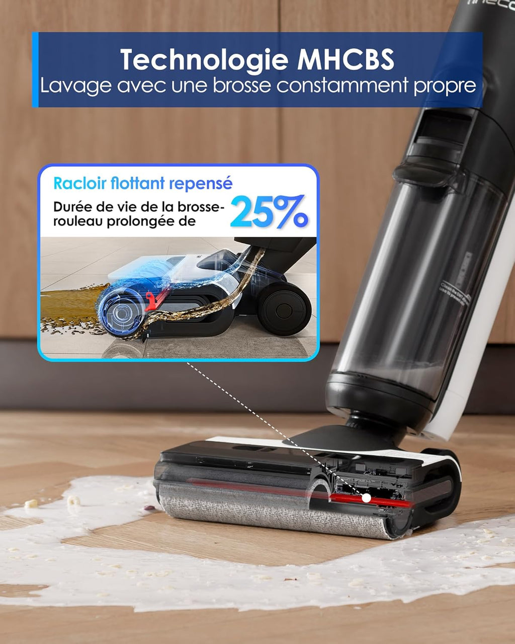 Tineco Floor One Switch S6 Nettoyeur de Sol, Aspirateur Laveur sans Fil 5-en-1, Séchage Flash en 5 Min, Auto-Nettoyage, Brosse ZeroTangle, Nettoyage Angles des 2 côtés