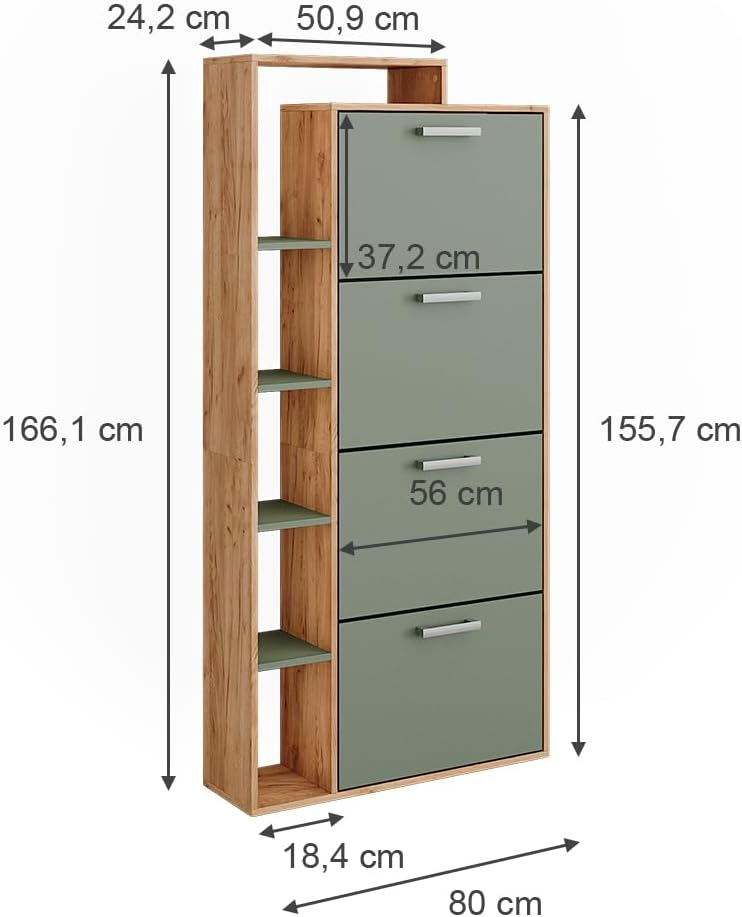Vicco Benne à chaussures Orlando, Force d'or Chêne/Vert, 80x166.1cm avec 4 compartiments