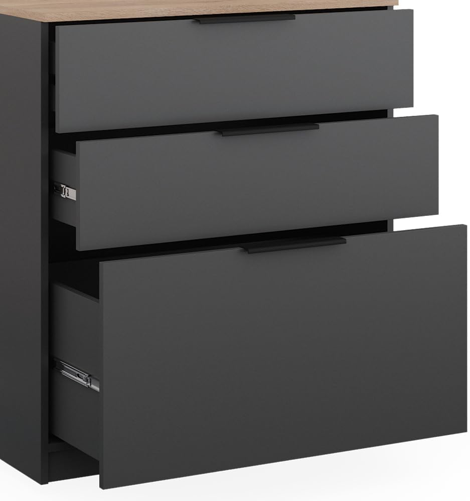 Vicco Commode avec tiroirs Betti, Anthracite/Chêne, 80 x 90 cm