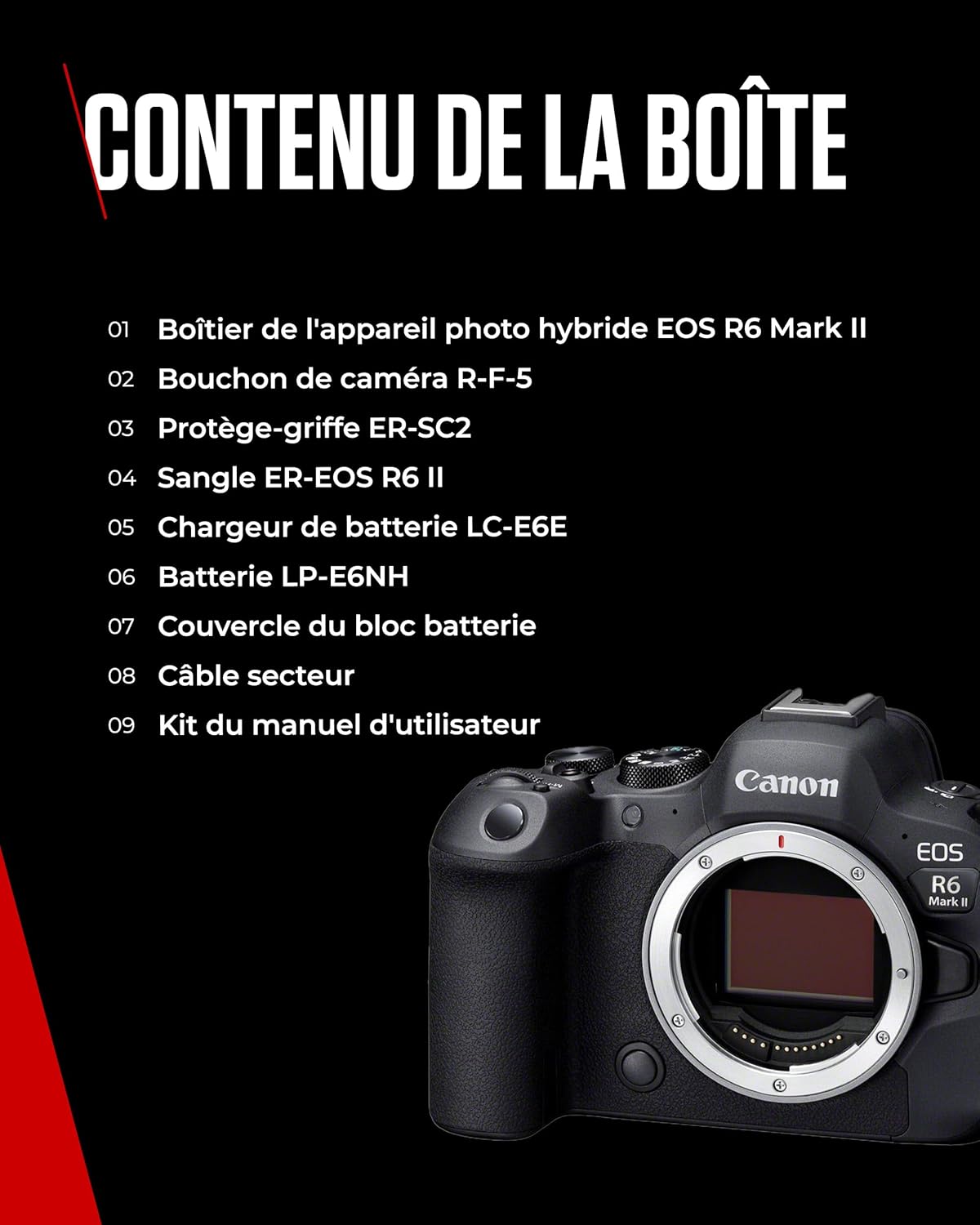 Canon EOS R6 Mark II Appareil Photo Hybride sans Objectif 24,2 mégapixels, 40 img/s, vidéo 4K 60p, Dual Pixel CMOS Auto Focus II, Noir