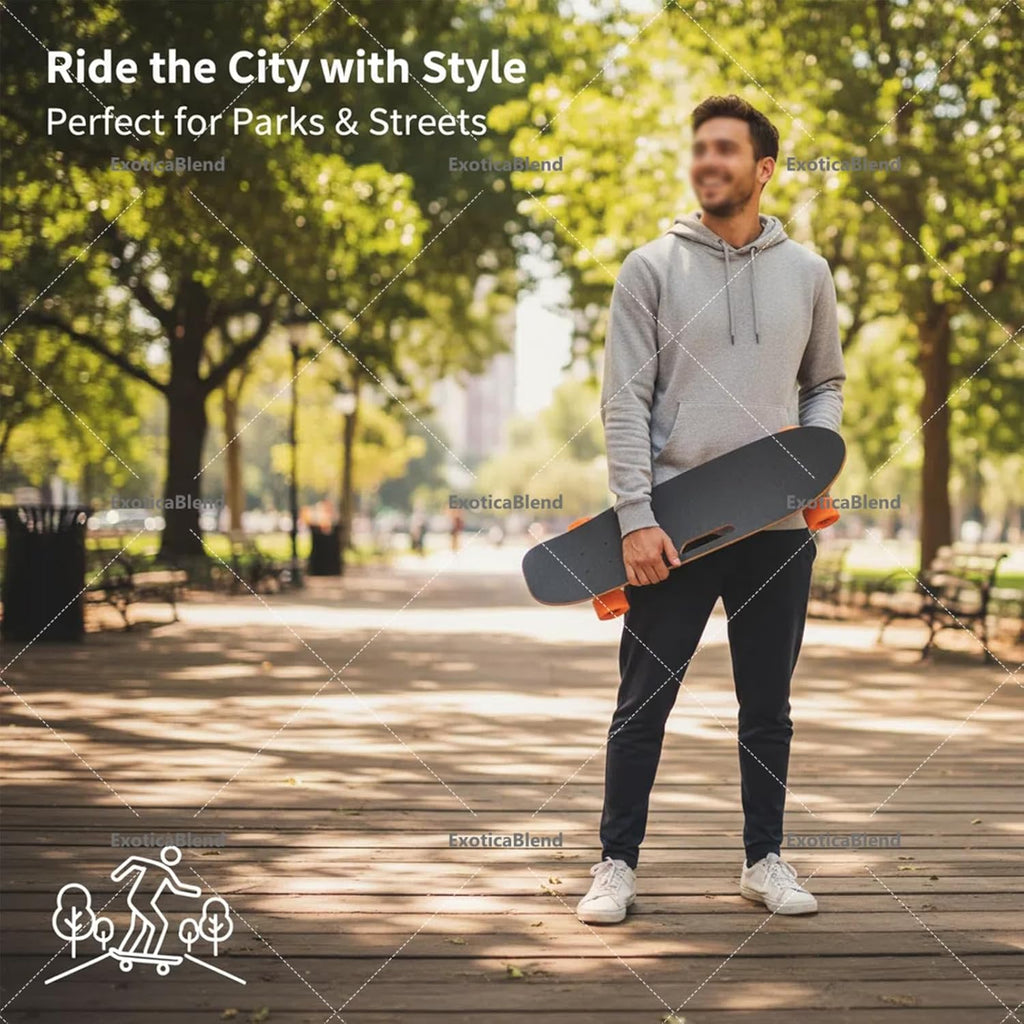 ExoticaBlend Skateboard Électrique avec Télécommande, Vitesse Maximale de 22 Km/h, Grande Autonomie, Freinage Progressif, Poignée de Transport Pratique, Convient Aux Adultes