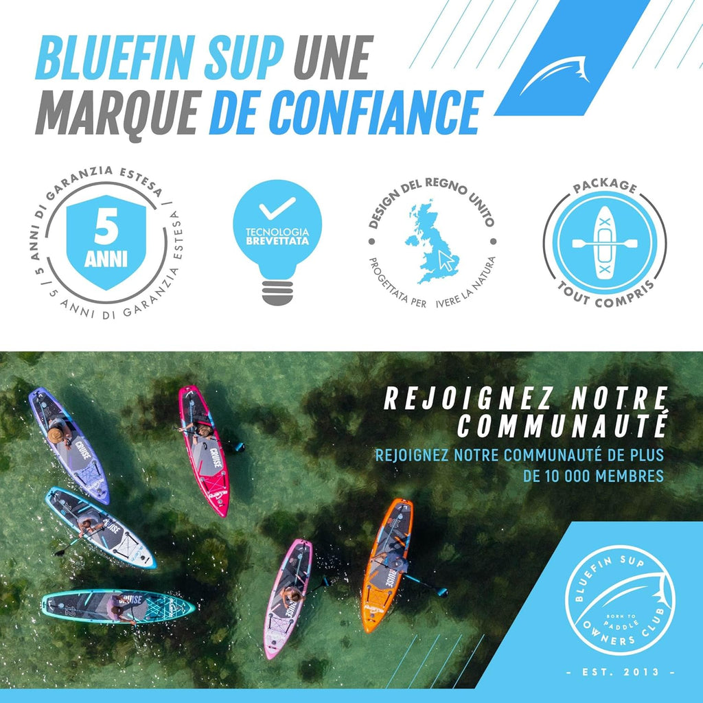 Planche Gonflable Bluefin SUP Cruise 10'8 - Planche de Sup Adulte - Facile à Transporter - Kit de Paddle Complet - Accessoires Sup Inclus