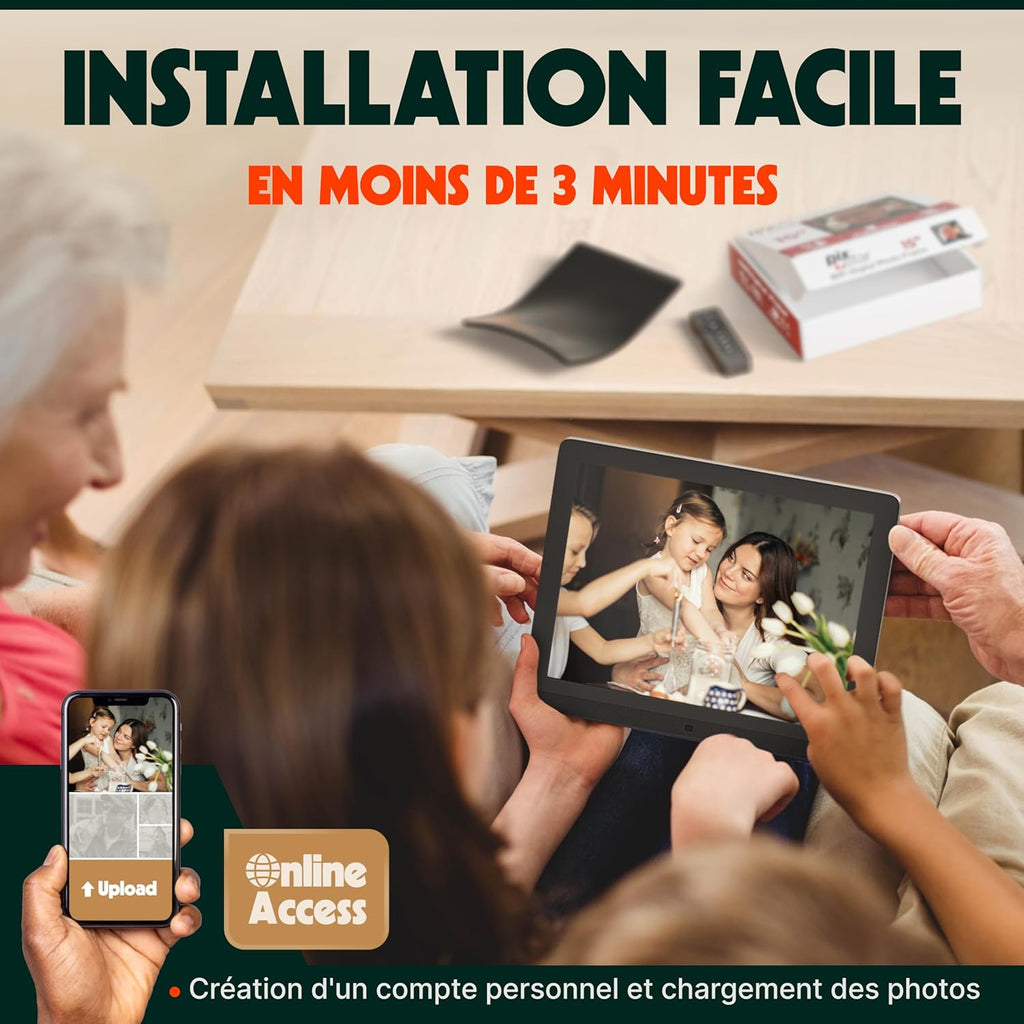 Pix Star Cadre Photo Numérique WiFi, USB - Écran IPS 15 Pouces - Cadeau > Famille - Album Photo Numérique