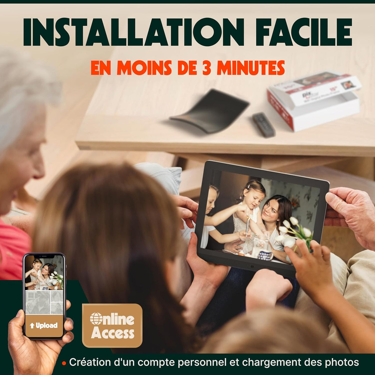Pix Star Cadre Photo Numérique WiFi, USB - Écran IPS 15 Pouces - Cadeau > Famille - Album Photo Numérique