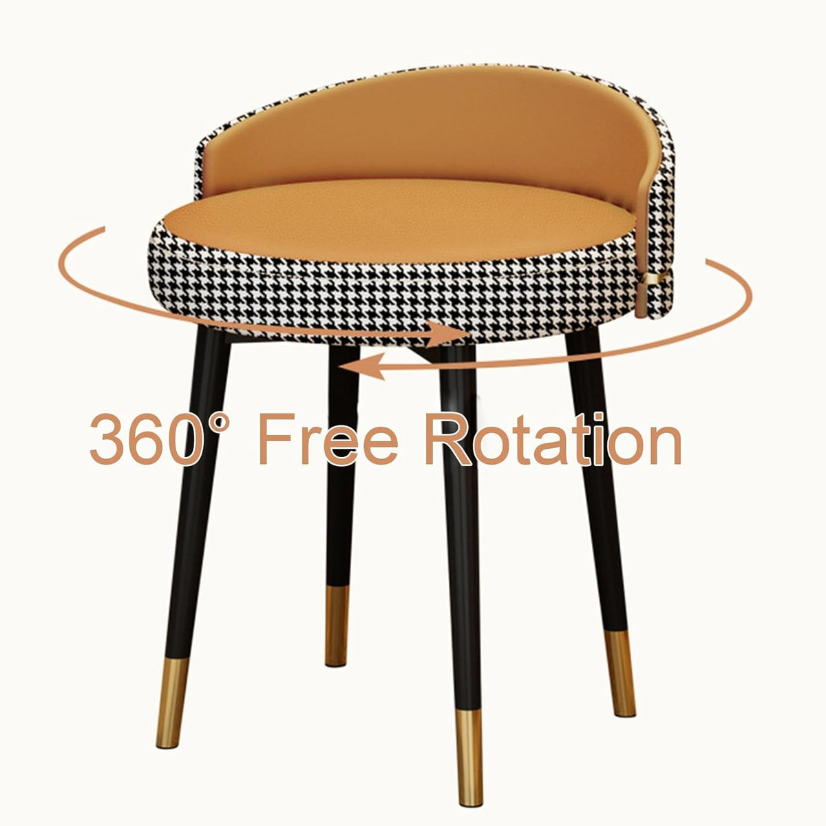 Tabouret de coiffeuse moderne orange avec pieds en métal, siège rembourré élégant pour chambre à coucher ou salon, zone de maquillage, design compact pour les petits espaces, confortable et chic