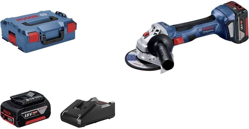Bosch Professional 18V System meuleuse angulaire GWS 18V-7 (Ø disque 125 mm, 2 batteries 4,0 Ah, chargeur GAL 18V-40, capot protection, poignée supplém., flasque serrage, écrou de serrage, L-BOXX 136)