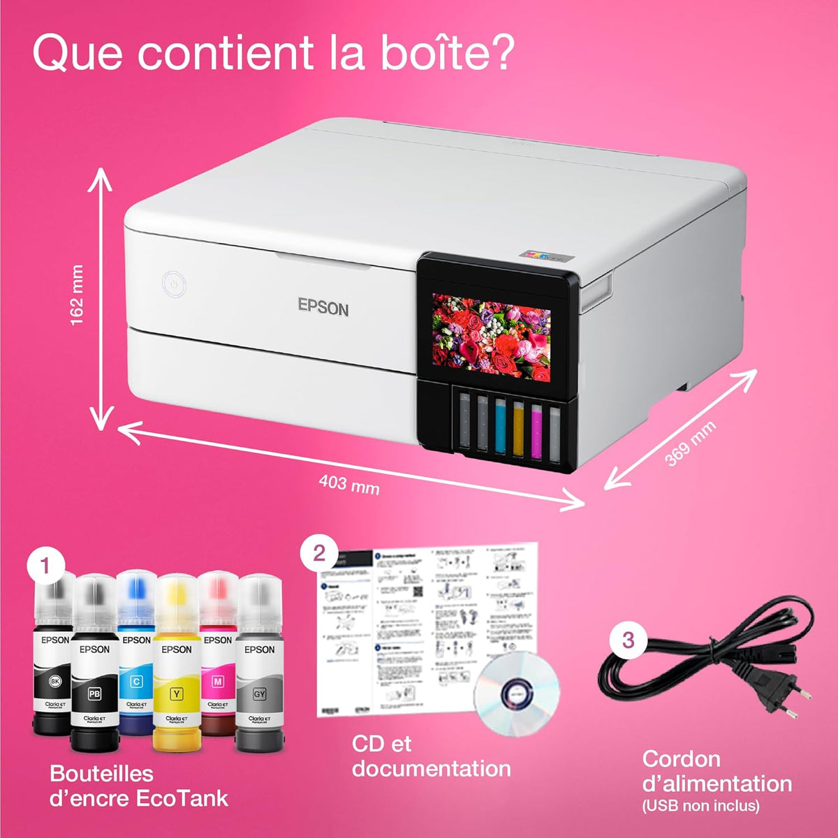 Imprimante photo A4 EcoTank ET-8500 avec réservoir d’encre et Wi-Fi