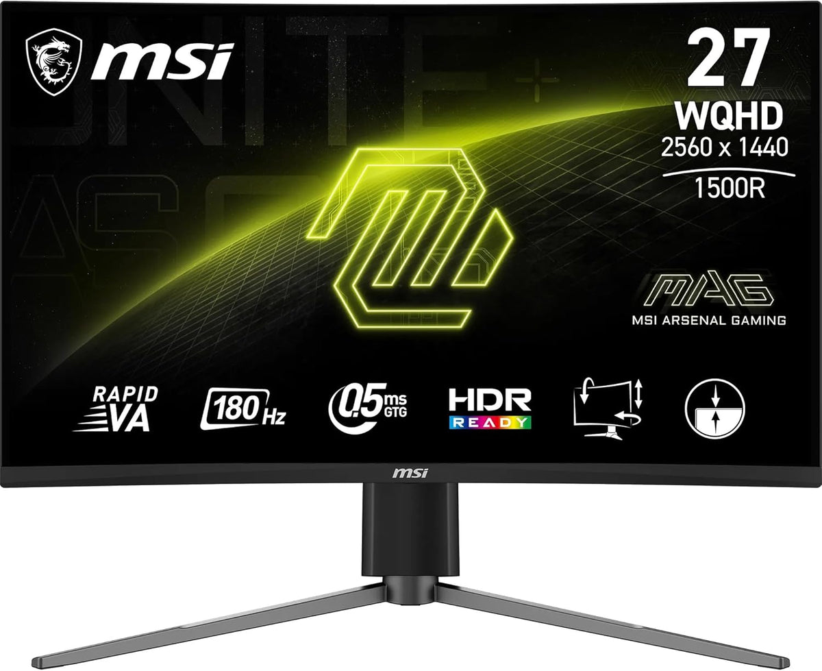 MSI MAG 27CQ6PF Écran Gaming incurvé FHD de 27" - Dalle Rapid VA 2560 x 1440 1500R, 180 Hz / 0,5ms (GtG, Min.), AMD FreeSync - DP 1.2a, HDMI 2.0b CEC