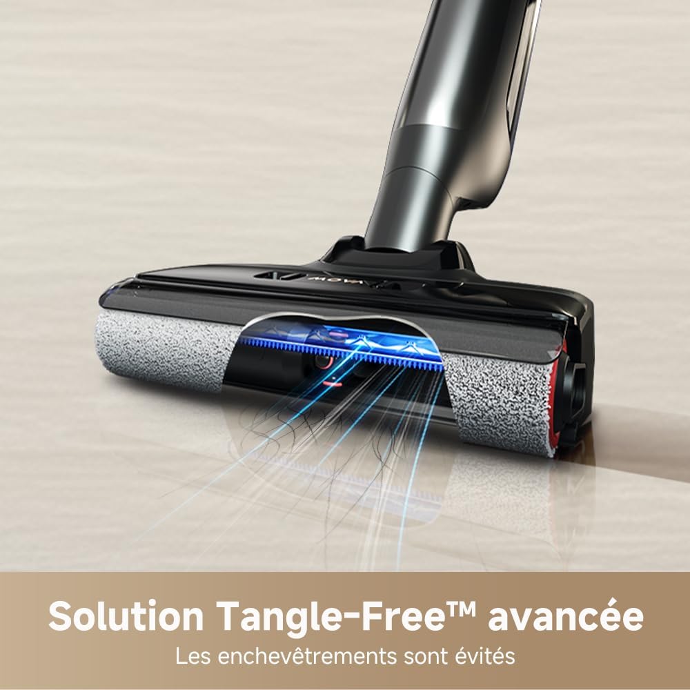 Mova M10 Aspirateur eau et poussière, portée à plat de 180°, flexible et pivotant à 90°, poids de 0,9 kg en main, lavage de brosse 75 °C + séchage air chaud 5 min, anti-anchevêtrement,aspiration 18kPa