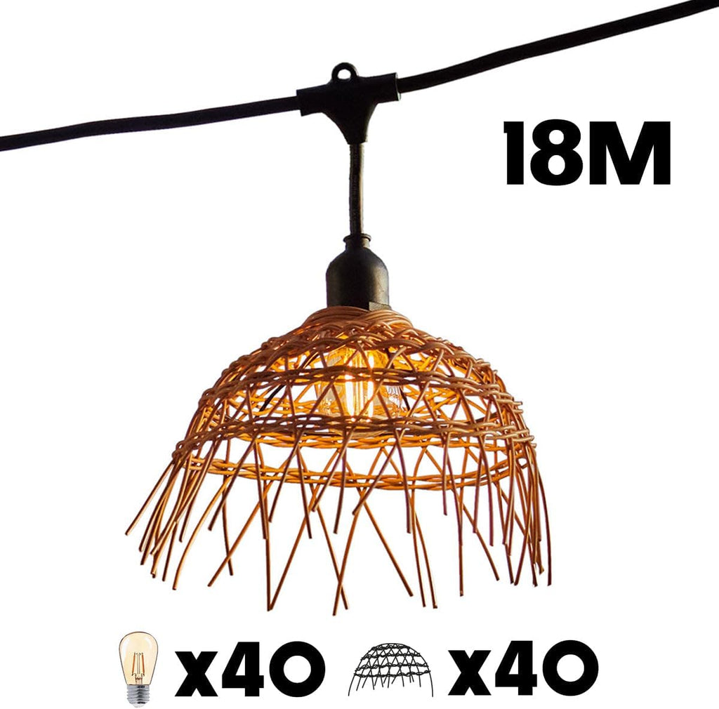Guirlande lumineuse extérieure raccordable 18m avec 40 ampoules LED filament E27 blanc chaud HAWAII LIGHT Abat-jour polyrotin bohème