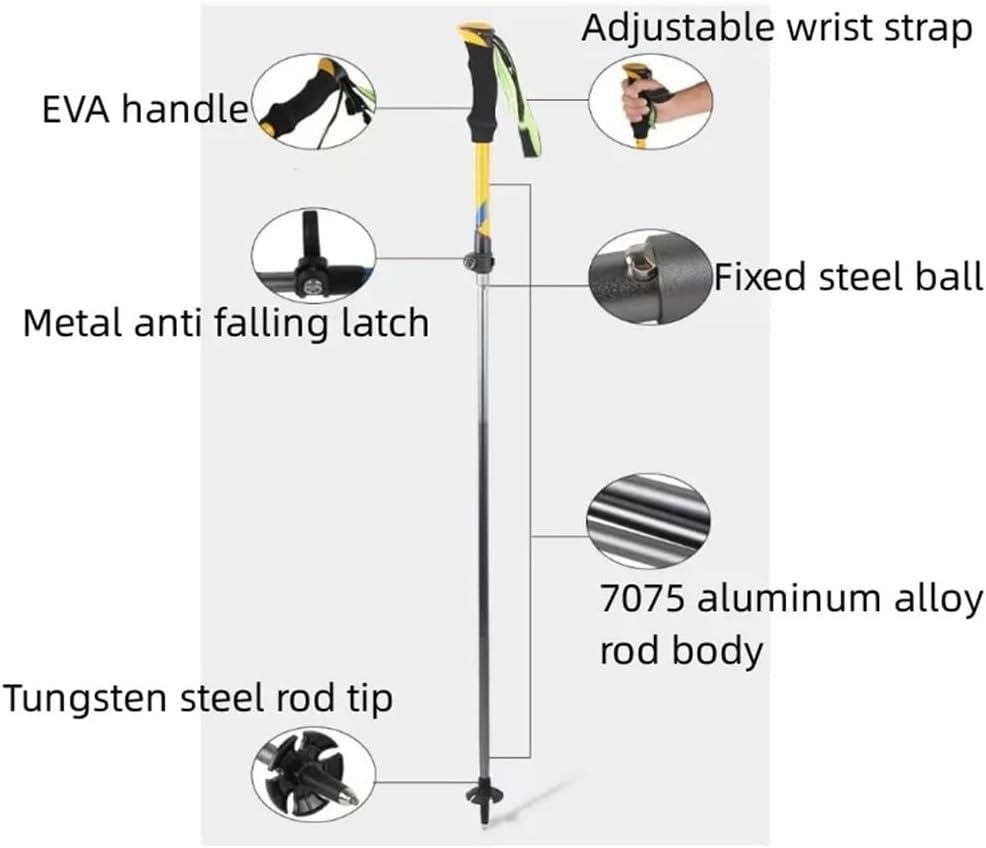 ZHCHAO Bâton de randonnée extérieur -léger Pliant en Alliage d'aluminium Alpenstocks Bâtons d'escalade