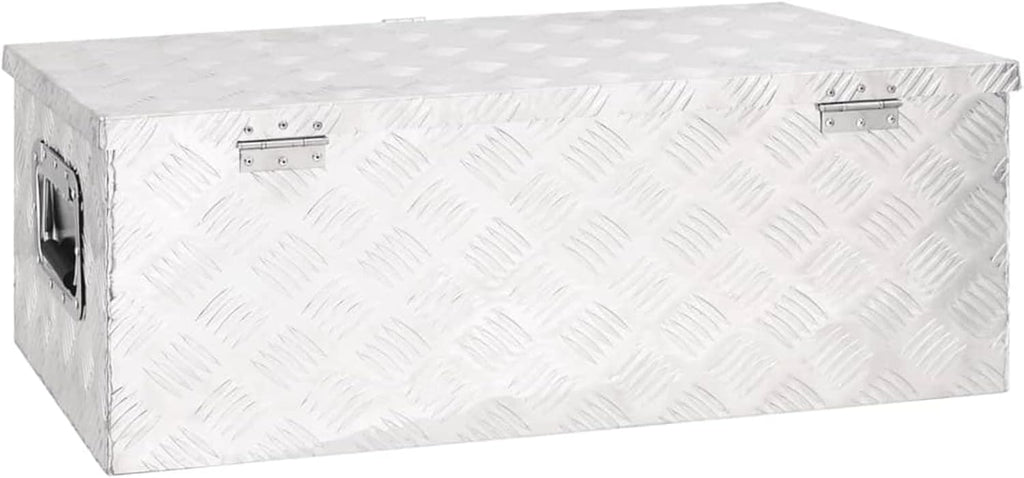 Homgoday Coffre-fort argenté 80 x 39 x 30 cm en aluminium, boîte de jardin, porte-outils de jardin, pouf d'extérieur, coffre d'extérieur