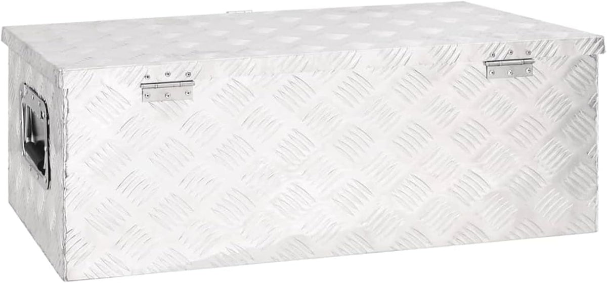 Homgoday Coffre-fort argenté 80 x 39 x 30 cm en aluminium, boîte de jardin, porte-outils de jardin, pouf d'extérieur, coffre d'extérieur