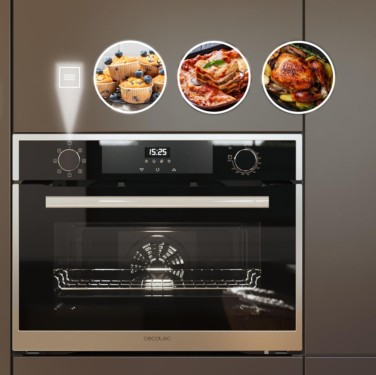 Cecotec Four Encastrable 45cm de Hauteur Bolero Hexa M224500 Edge A. 2600W, 53L, 7 Fonctions, Grill, Chaleur Ventilée, Convection, Décongélation, Steam Base X2, Steam EasyClean, Steam Assist