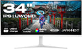 JAPANNEXT Ecran PC Incurvé Blanc 34" IPS UWQHD (3440x1440) | HDR & KVM | Recharge Via USB-C(65W) Hauteur réglable Haut-parleurs intégrés | G-Sync/FreeSync | JN-IPS34Q-HC6-W