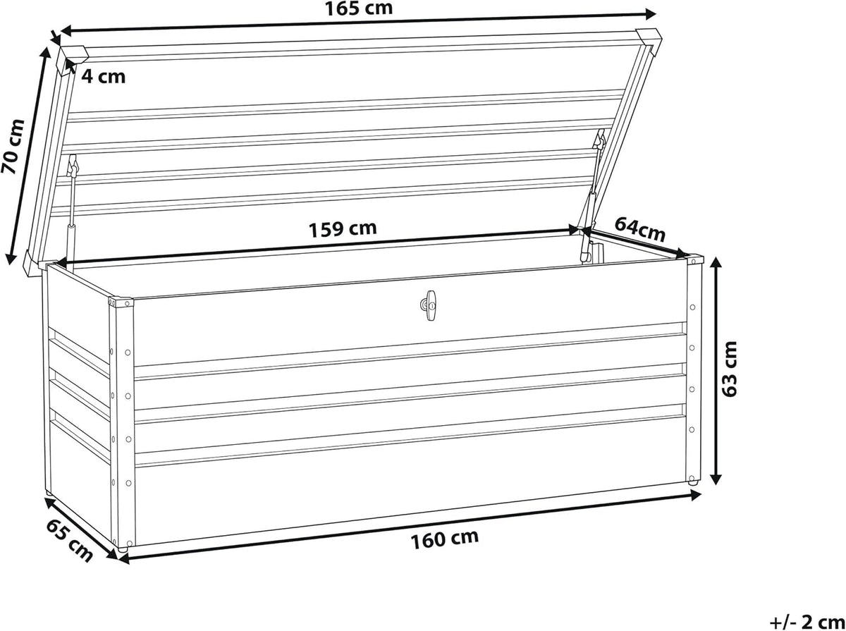 Beliani Coffre de Rangement Extérieur 165 x 70 cm 600 Litres en Acier Galvanisé Gris Clair Idéal pour les Accessoires de Jardin Durable et Décoratif