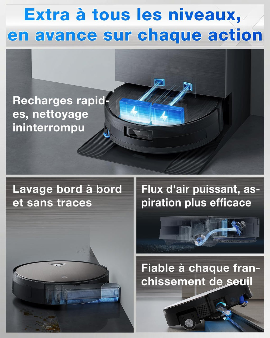 ECOVACS DEEBOT X11 Pro Omni Robot Aspirateur Laveur avec Blast et Puissance 19500 Pa, PowerBoost Ultra-Rapide, OZMO Roller 2.0, Ascension Max de 4 cm, ZeroTangle 3.0, TruEdge 3.0, Station Omni