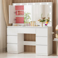 TRIUMPHKEY Coiffeuse avec Grande Miroir et Multiprise, 12 Ampoules LED Réglables, Table de Maquillage avec 7 Tiroirs, Rangement de Bijoux, 120x40x140cm Grande Commode Moderne Blanc
