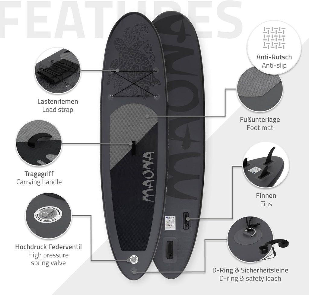 ECD Germany Stand Up Surf Paddle Board Gonflable 305/308/320/380 cm | PVC | jusqu'à 120/150 kg | Épaisseur 10/15 cm | Planche de Surf Pagaie Sac de Transport Pompe à Air | Diverses Couleurs Modèles